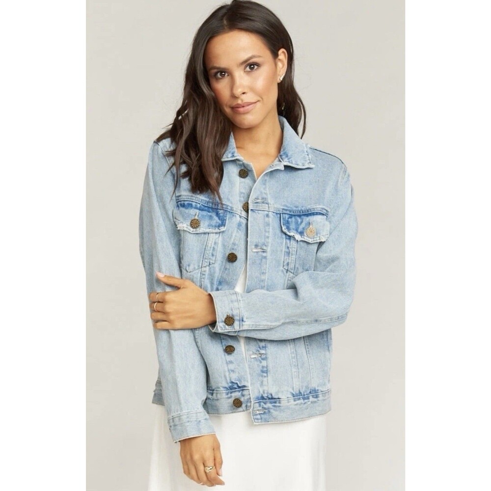Mumu Blue Distressed Denim Jacket Women Festival Punk Coastal Loose Fit Med